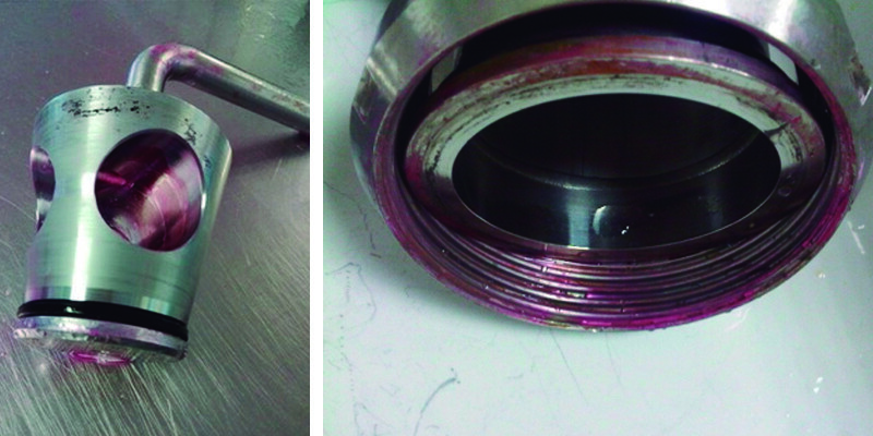 Aplicación de TBF300 en un sistema de cuchillas y coloración resultante que indica la presencia de bio-films